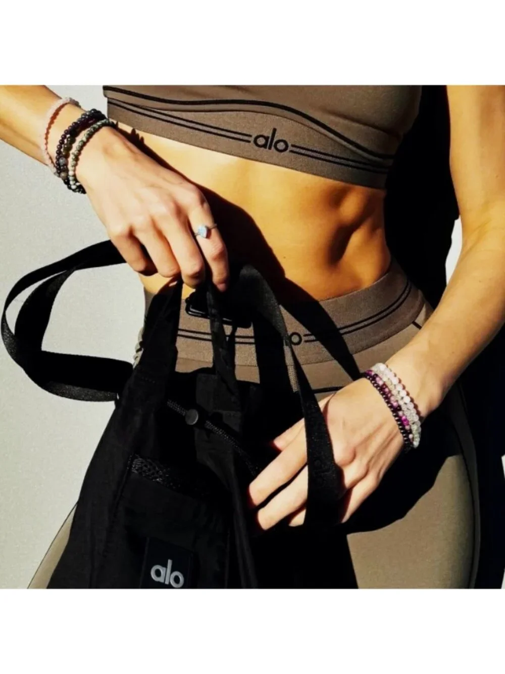 Alo Airbrush Heart Throb Bra Olive Tree Black Stripe Padded Sports Crop Bralette